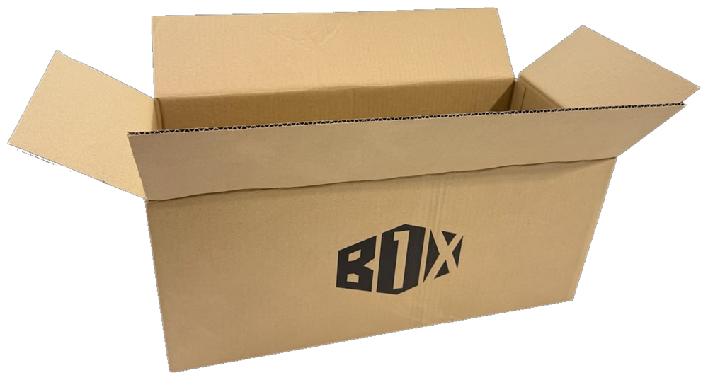 Open Box One corrugated carton printed with the Box One logo